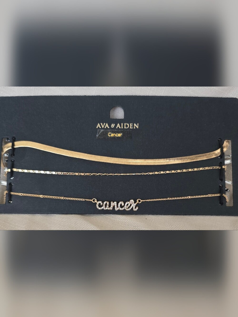 Ava & Aiden Gold Tone Layered 'Cancer' Script Necklace Set